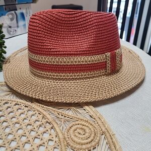Stylish Coral and Tan Fedora Hat